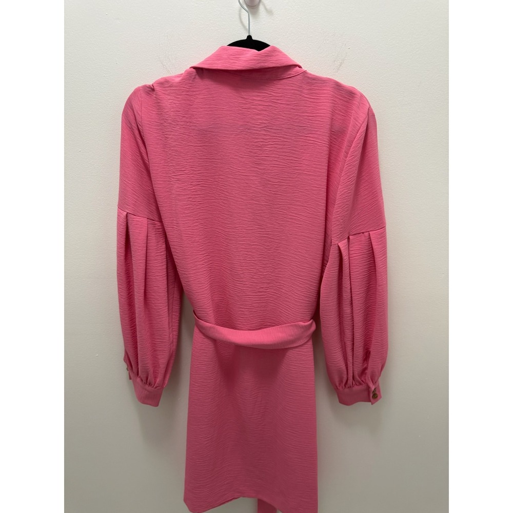Calvin Klein Pink Textured Balloon Sleeve Button Down Shirt Dress Size 8 - Picture 5 of 9